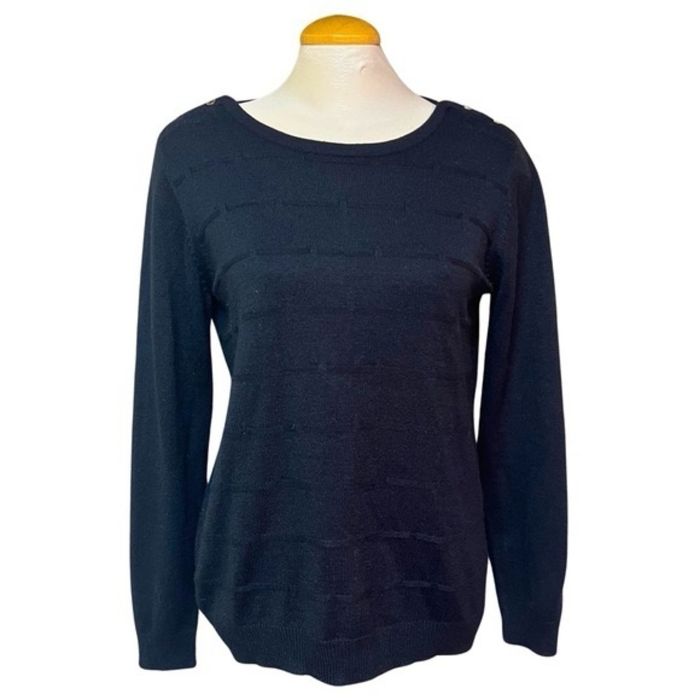 Classic Editions Black Striped Sweater with Button Shoulders  Womens Medium
